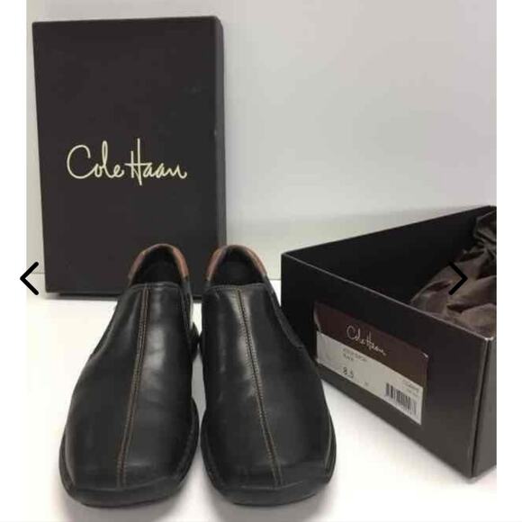 COLE HAAN EUC MENS ALECK BLACK LEATHER SLIPON SHOES. SIZE 8.5 - Picture 1 of 14